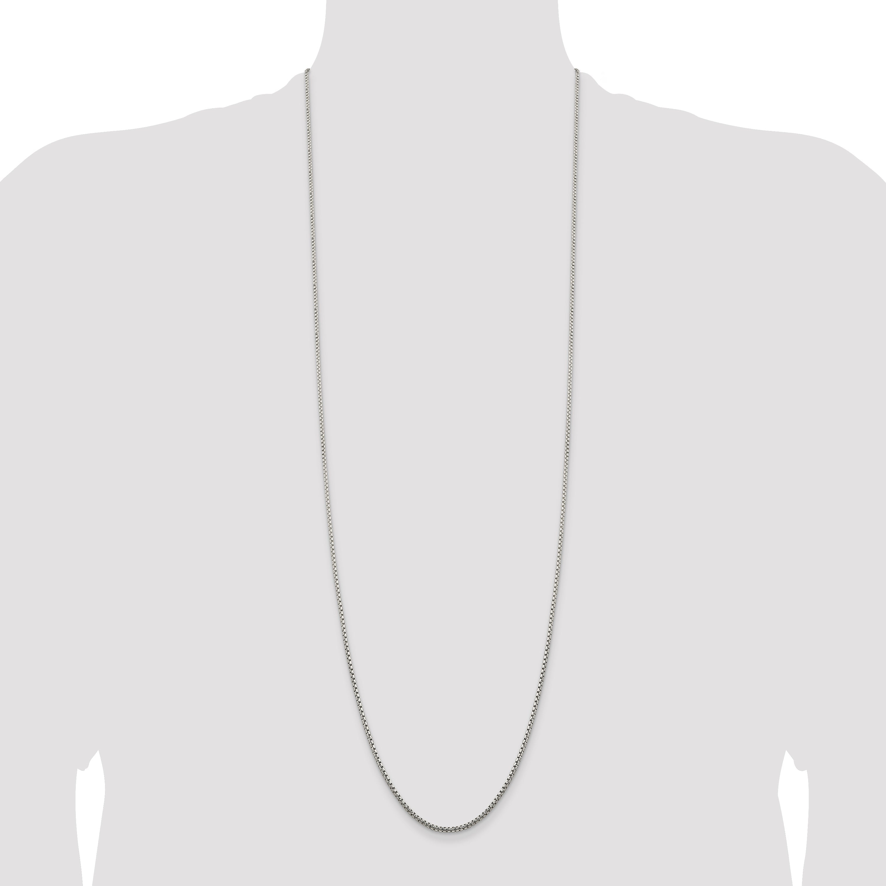 36 Inch Sterling Silver 1.75mm Diamond-Cut Round Box Chain Necklace