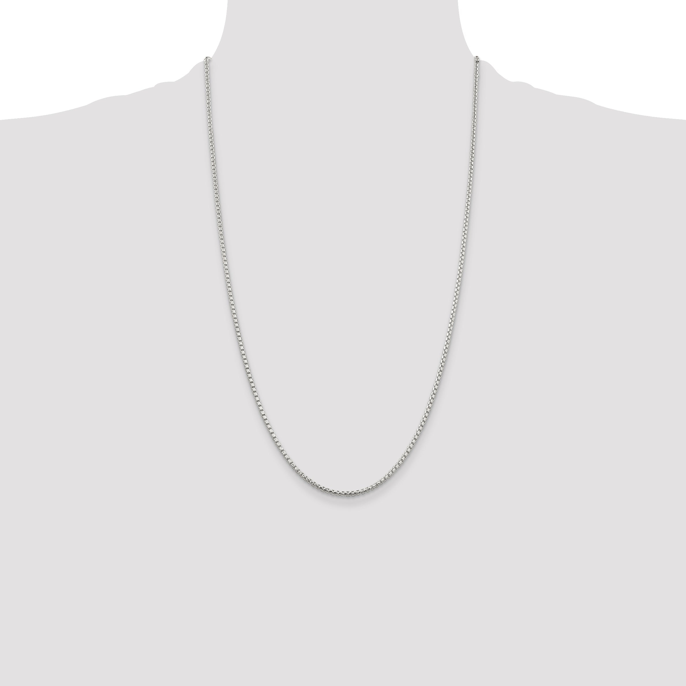 26 Inch Sterling Silver 2mm Diamond-Cut Round Box Chain Necklace