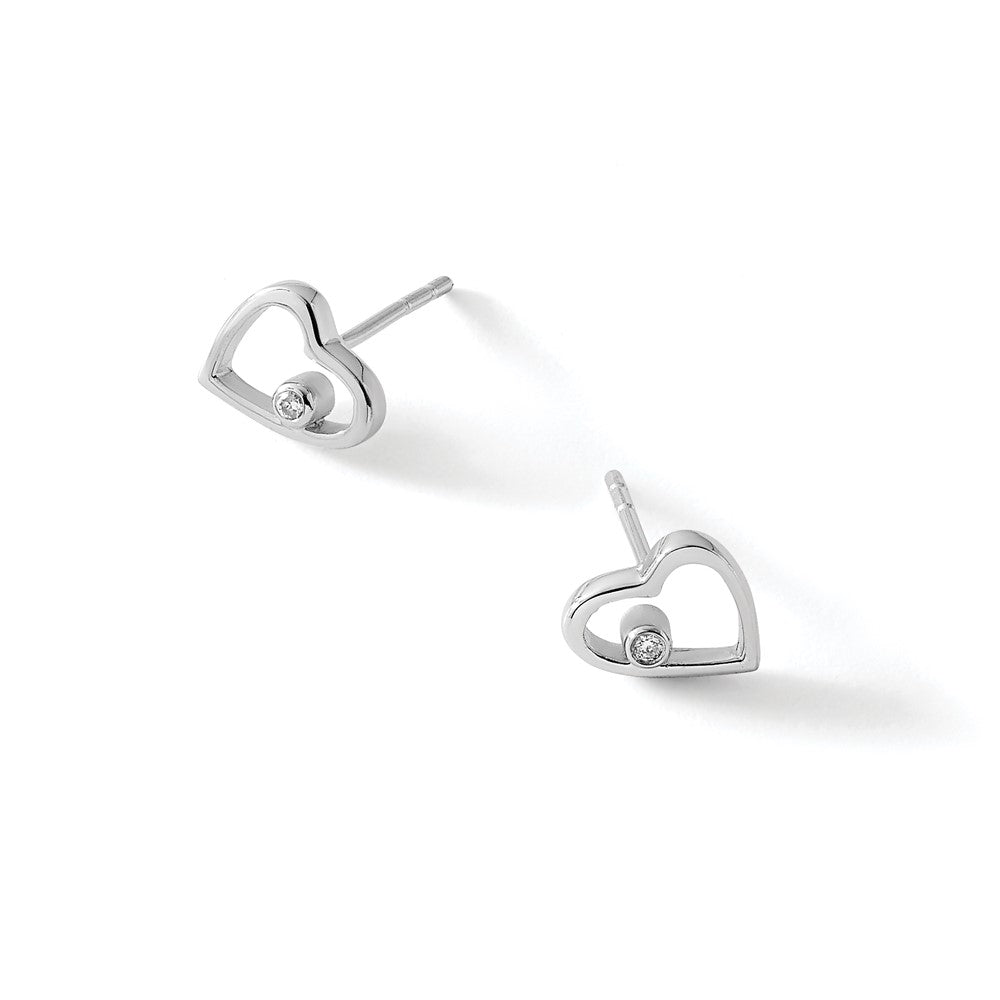 White Ice Sterling Silver Rhodium-plated Diamond Open Heart Post Earrings