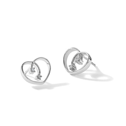 White Ice Sterling Silver Rhodium-plated Diamond Heart Post Earrings