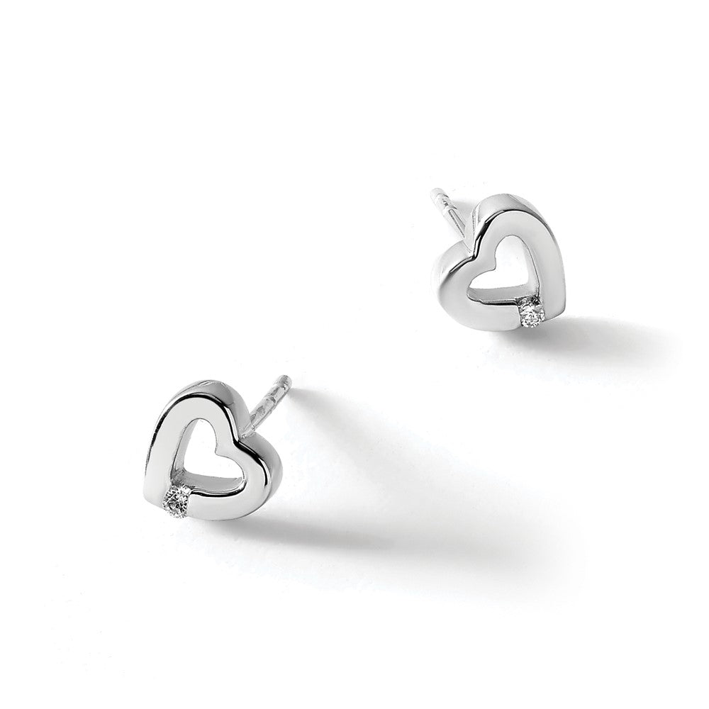 White Ice Sterling Silver Rhodium-plated Diamond Open Heart Post Earrings