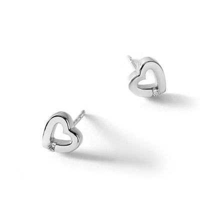White Ice Sterling Silver Rhodium-plated Diamond Open Heart Post Earrings