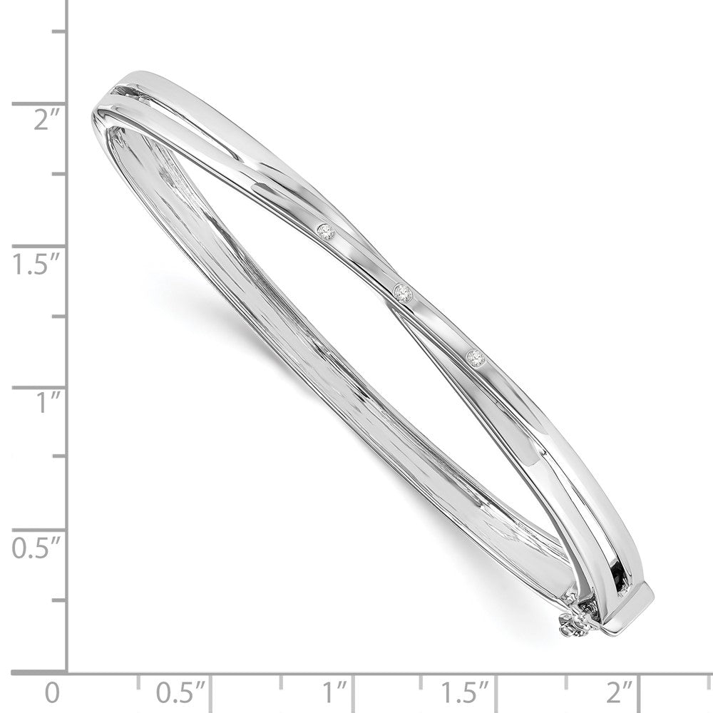 Sterling Silver White Ice Rhodium-Plated Diamond X Bangle Bracelet