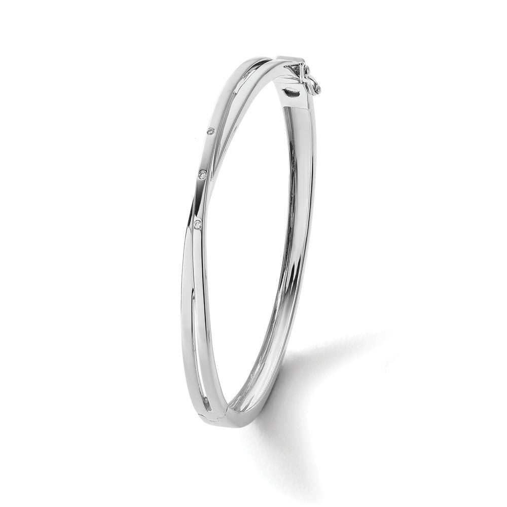 Sterling Silver White Ice Rhodium-Plated Diamond X Bangle Bracelet