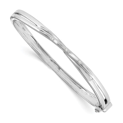 Sterling Silver White Ice Rhodium-Plated Diamond X Bangle Bracelet