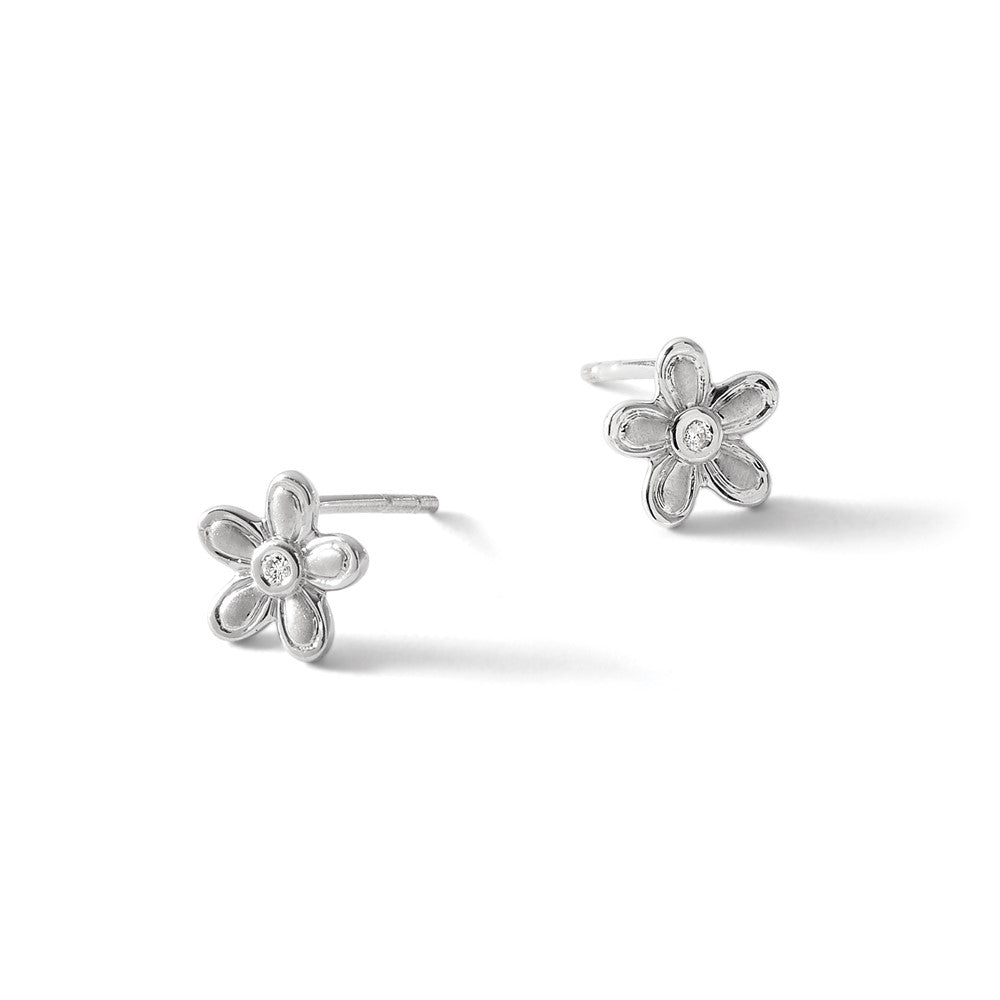 White Ice Sterling Silver Rhodium-plated Satin and Polished Diamond Flower Post Earrings