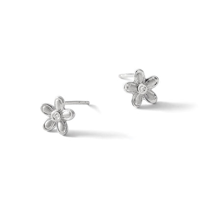 White Ice Sterling Silver Rhodium-plated Satin and Polished Diamond Flower Post Earrings