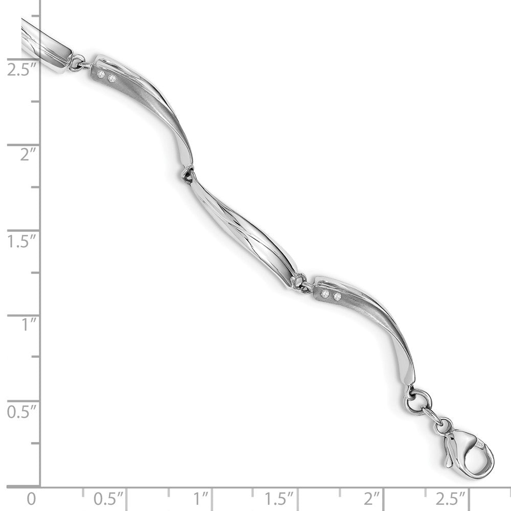 Sterling Silver White Ice Rhodium-Plated Satin And Polished Diamond 7.5 Inch Bracelet With 1 Extender