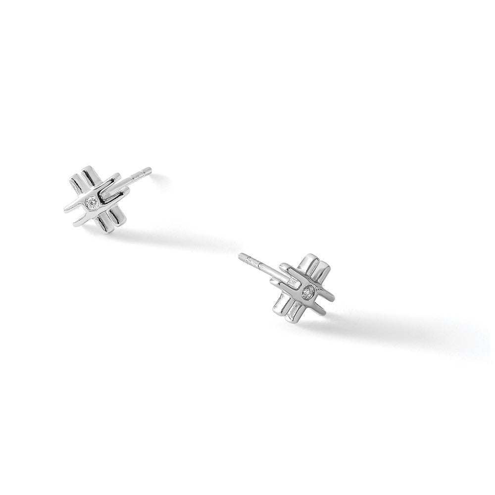 White Ice Sterling Silver Rhodium-plated Diamond Hashtag Sign Post Earrings