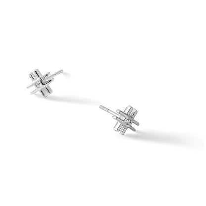 White Ice Sterling Silver Rhodium-plated Diamond Hashtag Sign Post Earrings