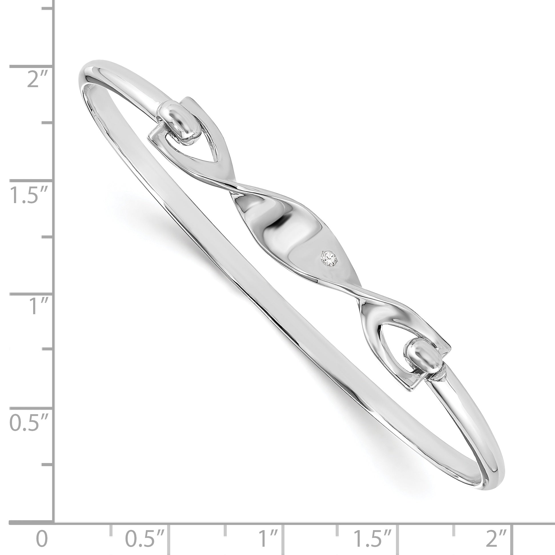 Sterling Silver White Ice Rhodium-Plated Diamond Twist Bangle Bracelet