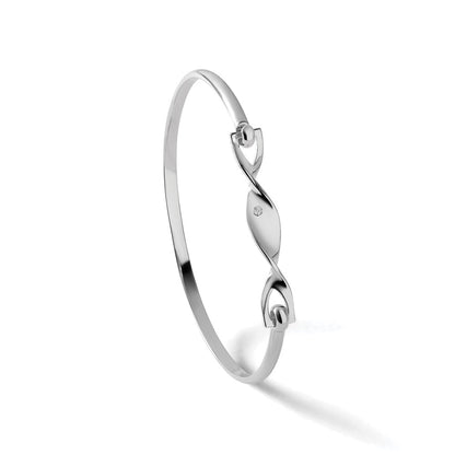 Sterling Silver White Ice Rhodium-Plated Diamond Twist Bangle Bracelet