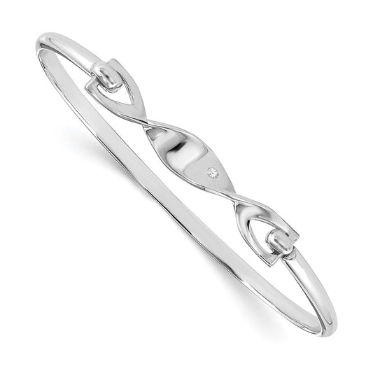 Sterling Silver White Ice Rhodium-Plated Diamond Twist Bangle Bracelet