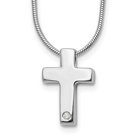 Sterling Silver White Ice Rhodium-Plated 18 Inch Diamond Cross Necklace With 2 Extender