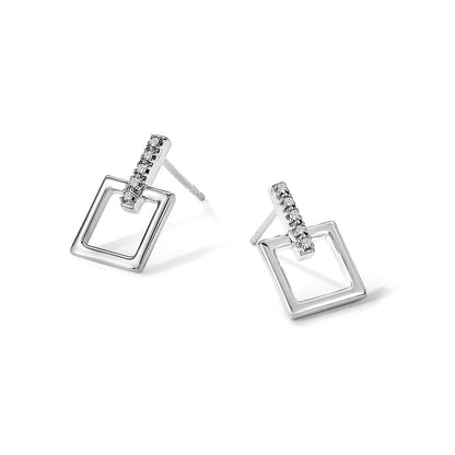 White Ice Sterling Silver Rhodium-plated Diamond Open Square Dangle Earrings
