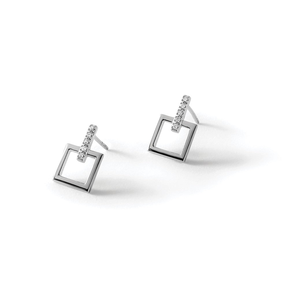 White Ice Sterling Silver Rhodium-plated Diamond Open Square Dangle Earrings