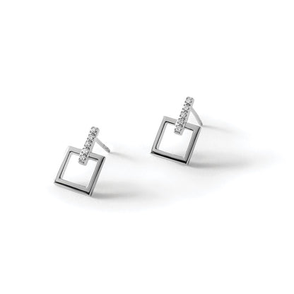 White Ice Sterling Silver Rhodium-plated Diamond Open Square Dangle Earrings