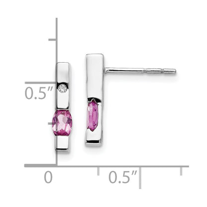 White Ice Sterling Silver Rhodium-plated Diamond and Pink Tourmaline Post Dangle Earrings