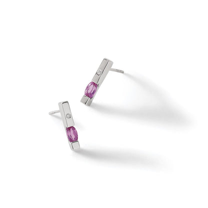 White Ice Sterling Silver Rhodium-plated Diamond and Pink Tourmaline Post Dangle Earrings
