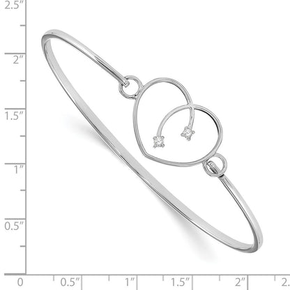Sterling Silver White Ice Rhodium-Plated Diamond Heart Bangle
