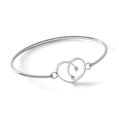 Sterling Silver White Ice Rhodium-Plated Diamond Heart Bangle