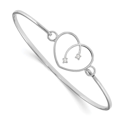 Sterling Silver White Ice Rhodium-Plated Diamond Heart Bangle