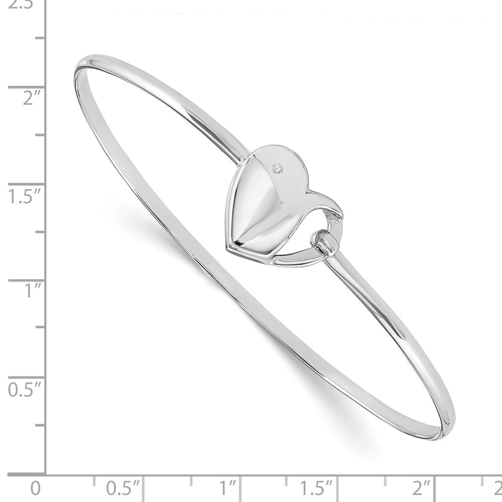 7 Inch White Ice Sterling Silver Rhodium-Plated Diamond Heart Bangle Bracelet