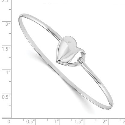 7 Inch White Ice Sterling Silver Rhodium-Plated Diamond Heart Bangle Bracelet