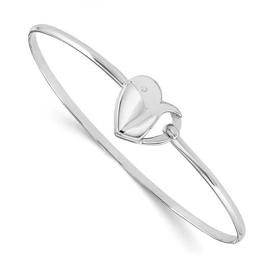 7 Inch White Ice Sterling Silver Rhodium-Plated Diamond Heart Bangle Bracelet