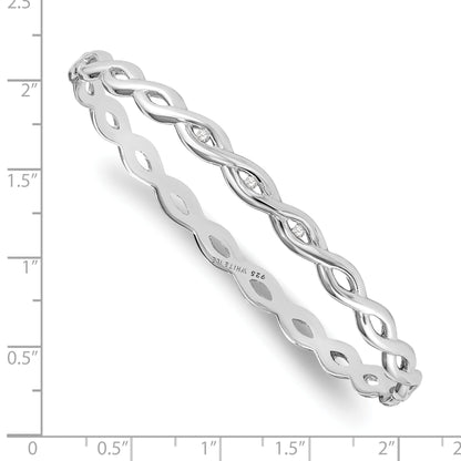 Sterling Silver White Ice Rhodium-Plated Diamond Twist Bangle