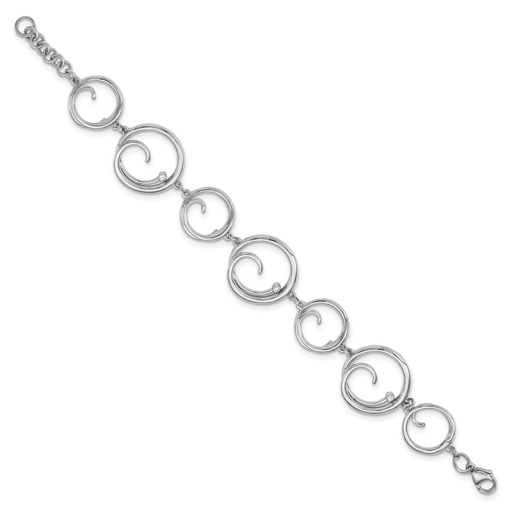 Sterling Silver White Ice Rhodium-Plated 7 Inch Diamond Swirl Bracelet With 1 Extender