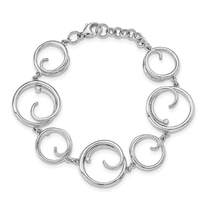 Sterling Silver White Ice Rhodium-Plated 7 Inch Diamond Swirl Bracelet With 1 Extender