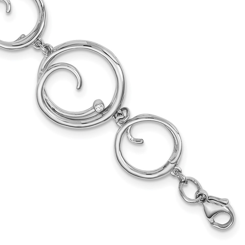 Sterling Silver White Ice Rhodium-Plated 7 Inch Diamond Swirl Bracelet With 1 Extender