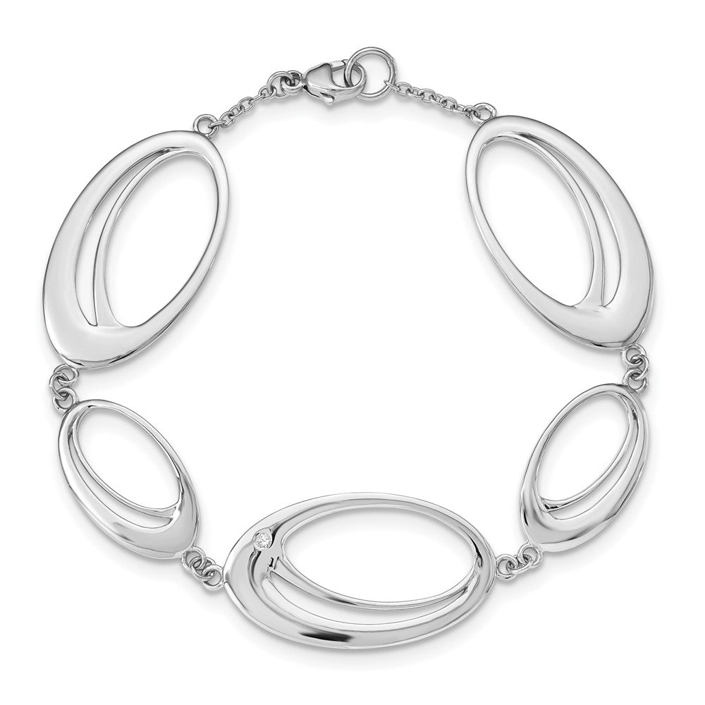 Sterling Silver White Ice Rhodium-Plated Diamond 7 Inch Fancy Ovals Bracelet