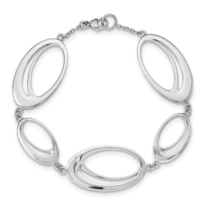 Sterling Silver White Ice Rhodium-Plated Diamond 7 Inch Fancy Ovals Bracelet