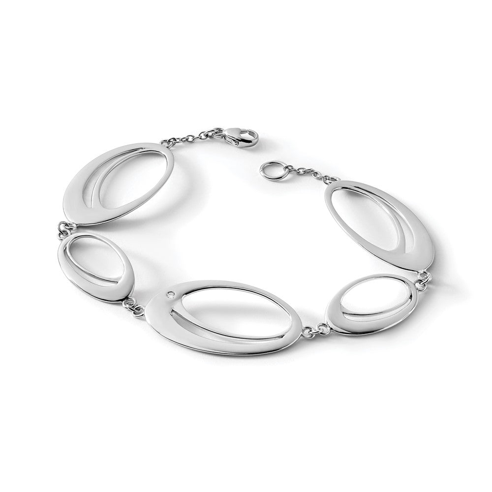 Sterling Silver White Ice Rhodium-Plated Diamond 7 Inch Fancy Ovals Bracelet