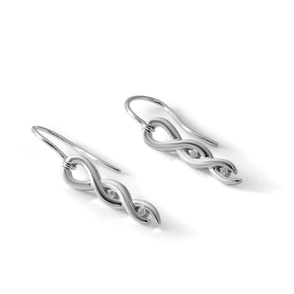 White Ice Sterling Silver Rhodium-plated Diamond Twist Dangle Shepherd Hook Earrings