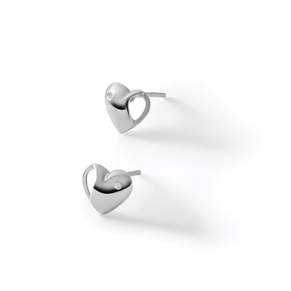 White Ice Sterling Silver Rhodium-plated Diamond Heart Post Earrings