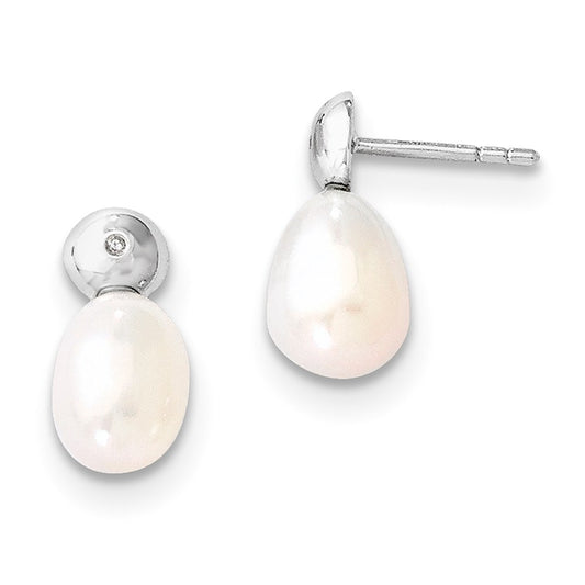 SS White Ice .02ct. Diamond and FW Cultured Pearl Earrings