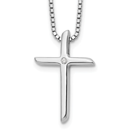 Sterling Silver White Ice Rhodium-Plated 18 Inch Diamond Cross Necklace With 2 Extender