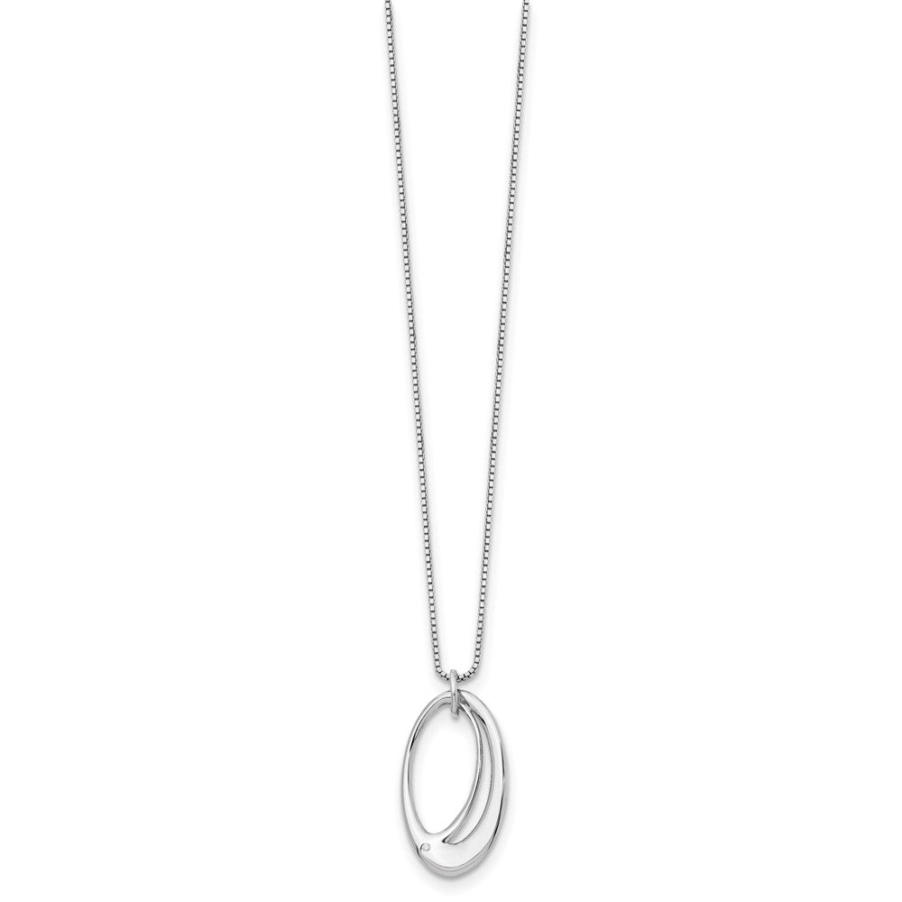 Sterling Silver White Ice Rhodium-Plated 18 Inch Open Oval Diamond Necklace With 2 Extender