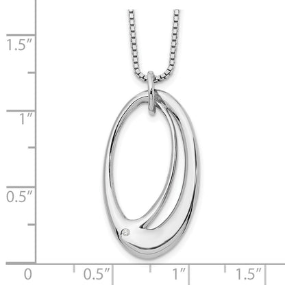 Sterling Silver White Ice Rhodium-Plated 18 Inch Open Oval Diamond Necklace With 2 Extender