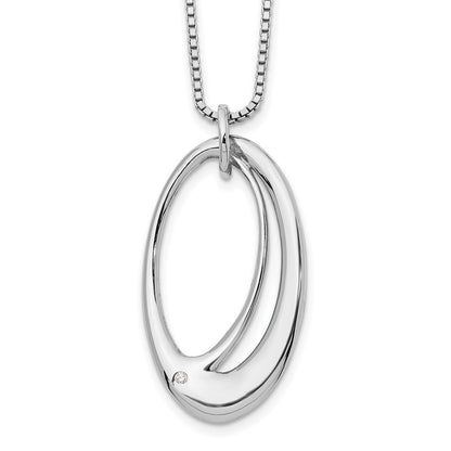 Sterling Silver White Ice Rhodium-Plated 18 Inch Open Oval Diamond Necklace With 2 Extender