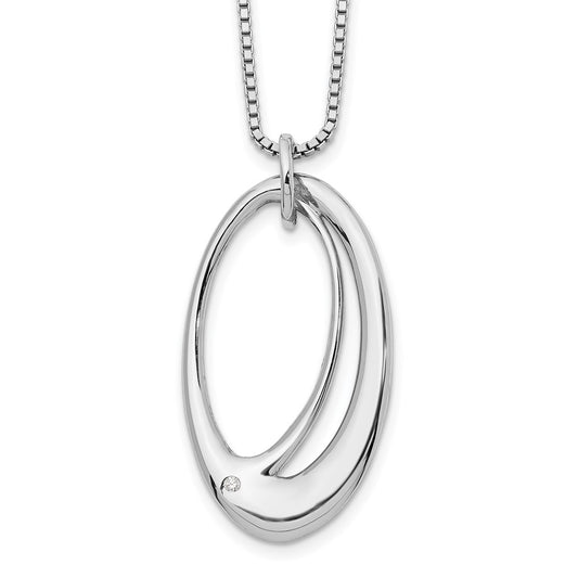 Sterling Silver White Ice Rhodium-Plated 18 Inch Open Oval Diamond Necklace With 2 Extender