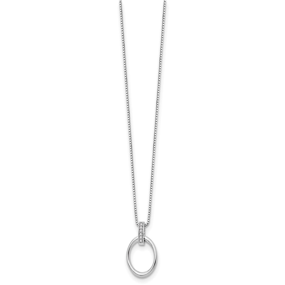 Sterling Silver White Ice Rhodium-Plated 18 Inch Diamond Open Oval Necklace With 2 Extender