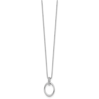 Sterling Silver White Ice Rhodium-Plated 18 Inch Diamond Open Oval Necklace With 2 Extender