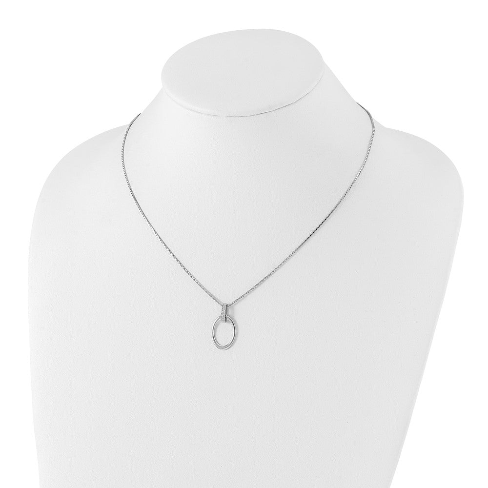 Sterling Silver White Ice Rhodium-Plated 18 Inch Diamond Open Oval Necklace With 2 Extender