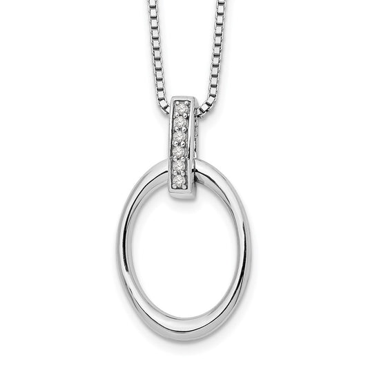 Sterling Silver White Ice Rhodium-Plated 18 Inch Diamond Open Oval Necklace With 2 Extender