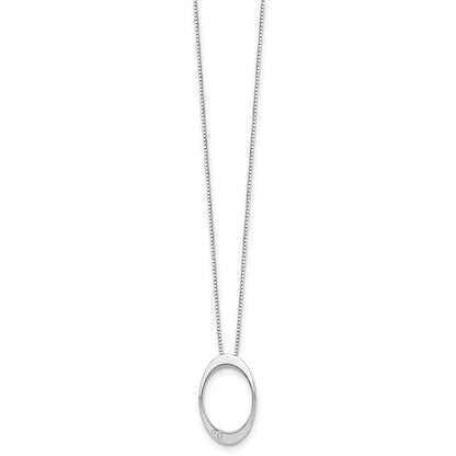 Sterling Silver White Ice Rhodium-Plated 18 Inch Diamond Open Oval Necklace With 2 Extender