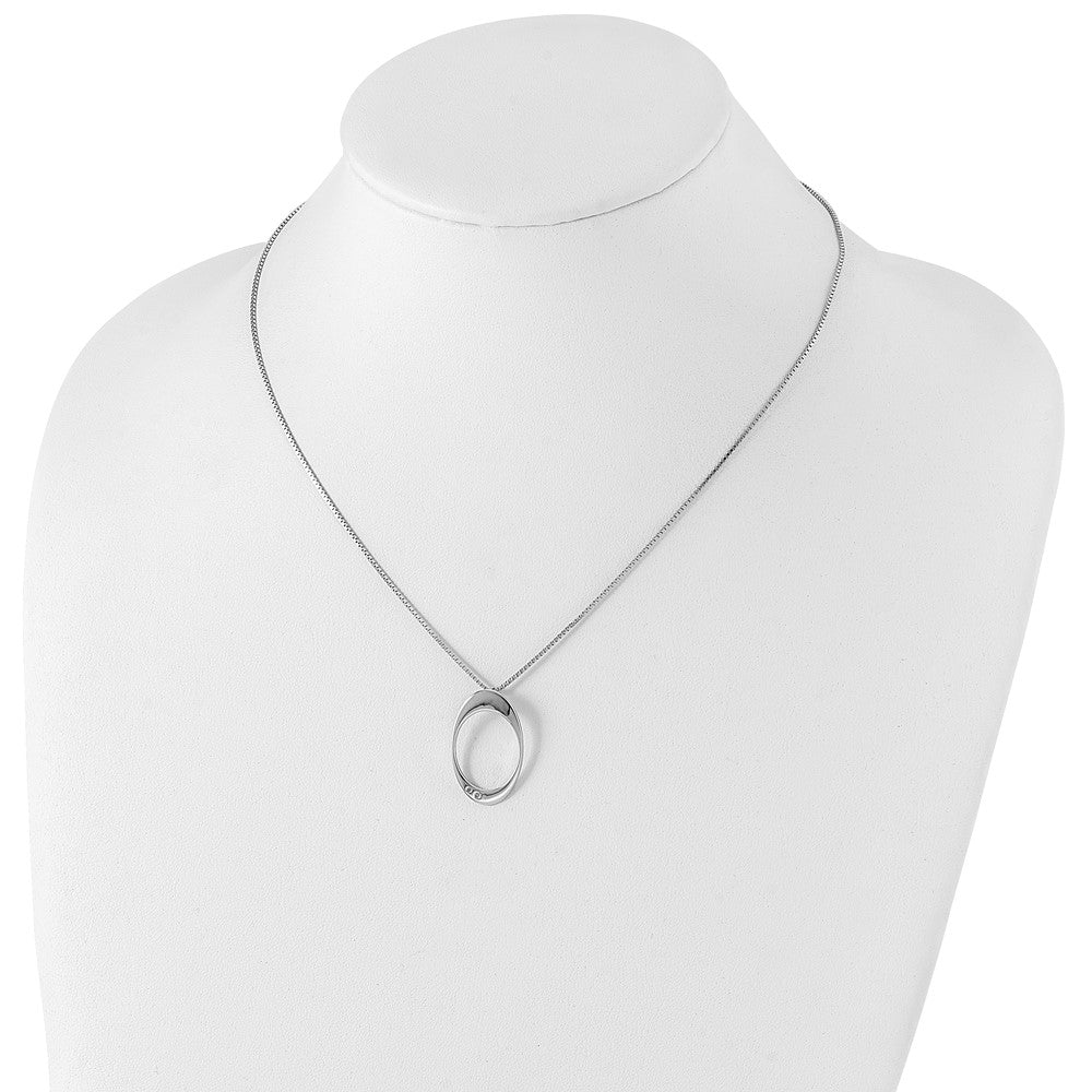 Sterling Silver White Ice Rhodium-Plated 18 Inch Diamond Open Oval Necklace With 2 Extender